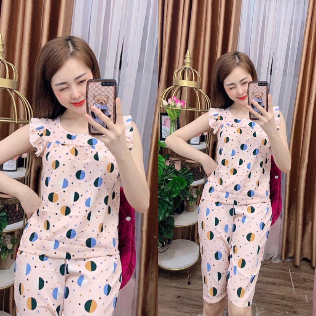 ĐỒ BỘ LỤA LỬNG MẶC NHÀ HỌA TIẾT CHẤM BI PHỐI MÀU TRẺ TRUNG (ẢNH THẬT) CÓ SIZE 40-75KG - LUA15
