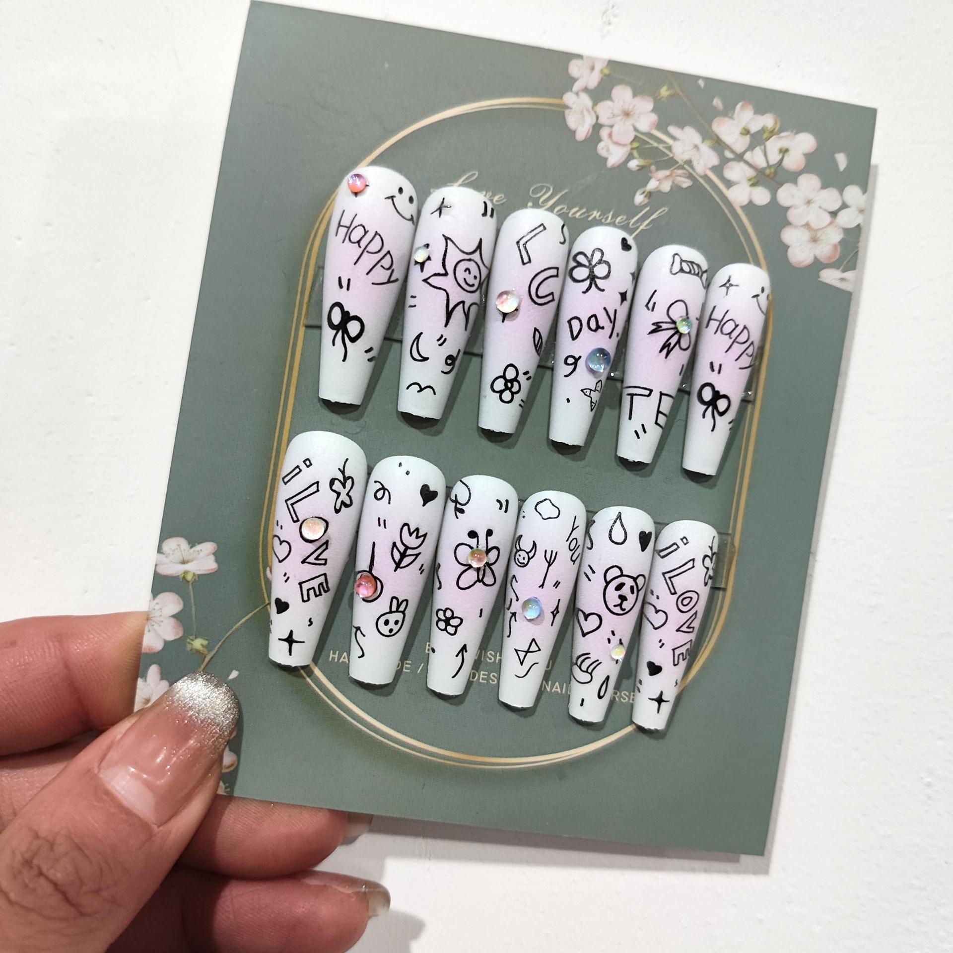 [SẴN HÀNG]Set 24 móng tay giả, móng úp dạng dải móng, thang móng JJ09