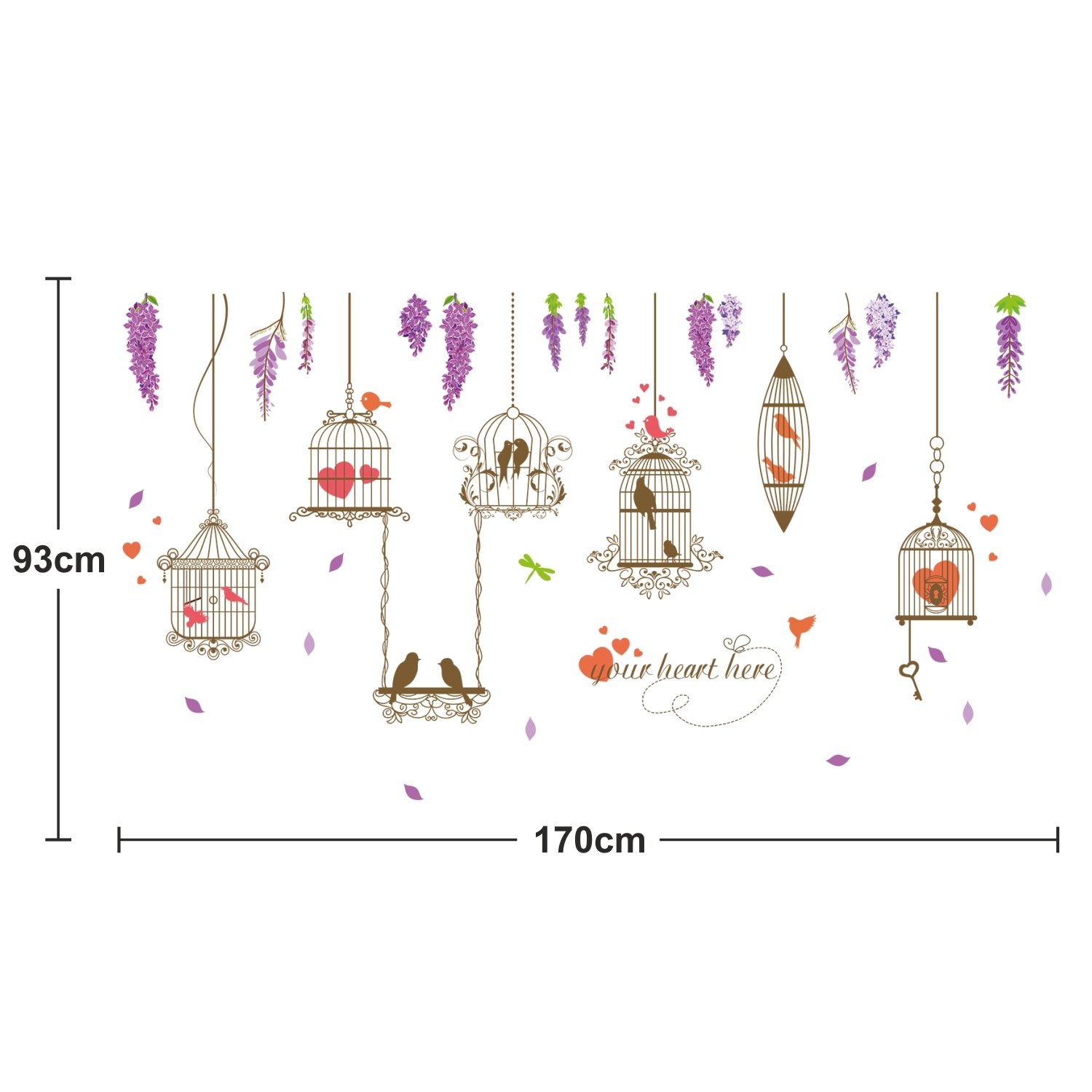 [HCM]DECAL DÁN TƯỜNG LỒNG CHIM TRÁI TIM ĐỎ