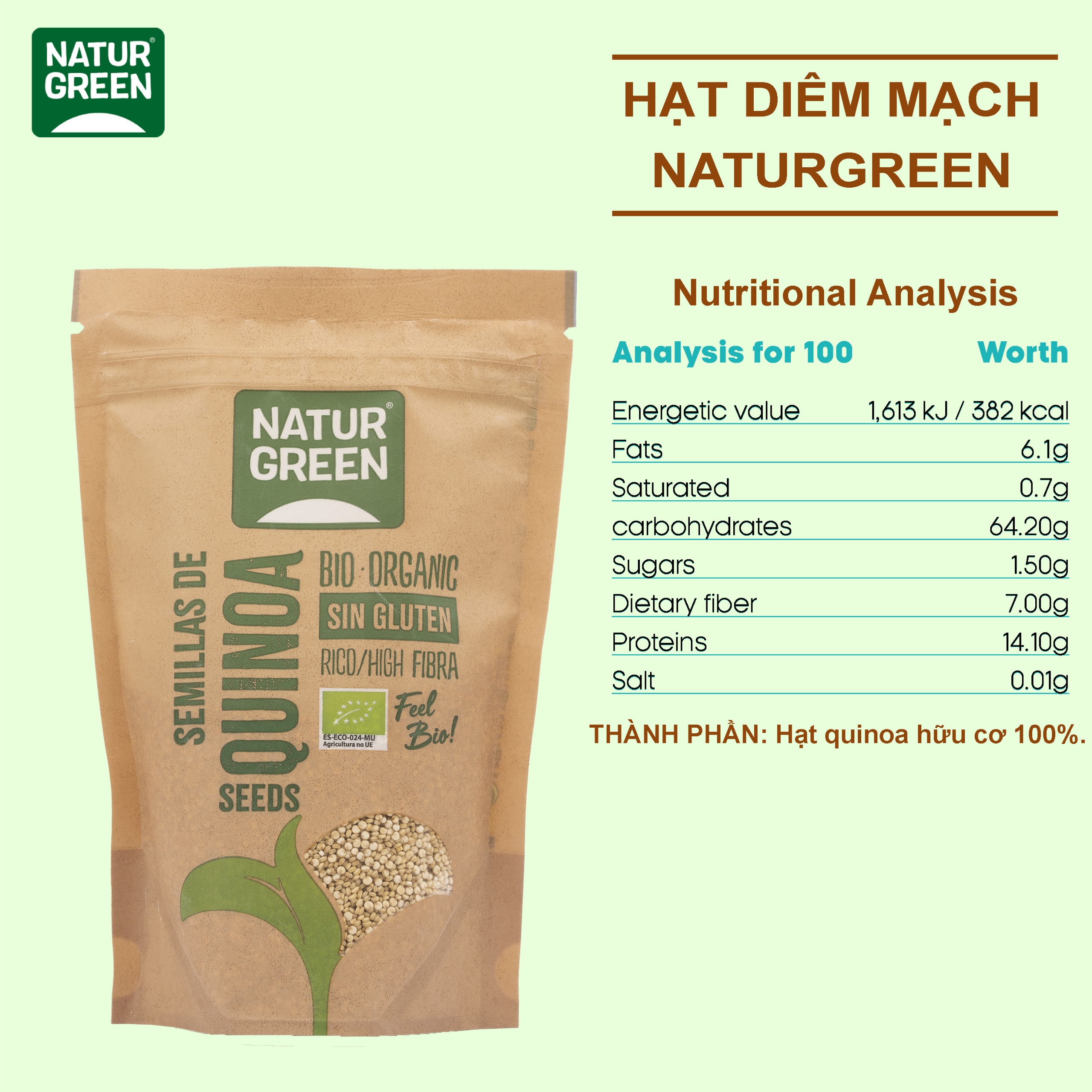 Hạt Quinoa Hữu Cơ Naturgreen (225g)