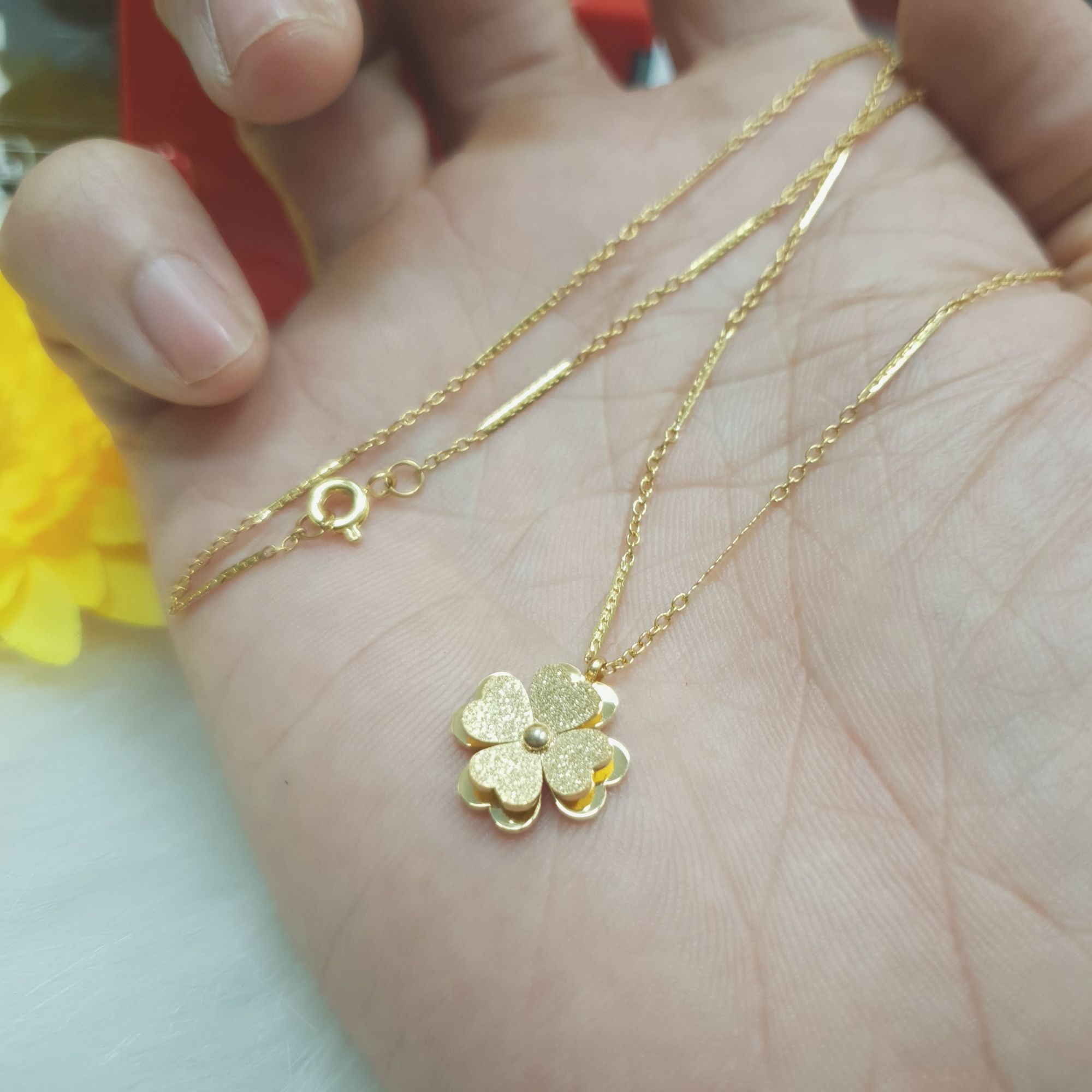 (Không kiêng mồ hôi-Không đen)Dây Chuyền Nữ Trúc Nhỏ 4 Lá May Mắn Titanium Cao Cấp- Dùng lâu dài tắm rửa không đen