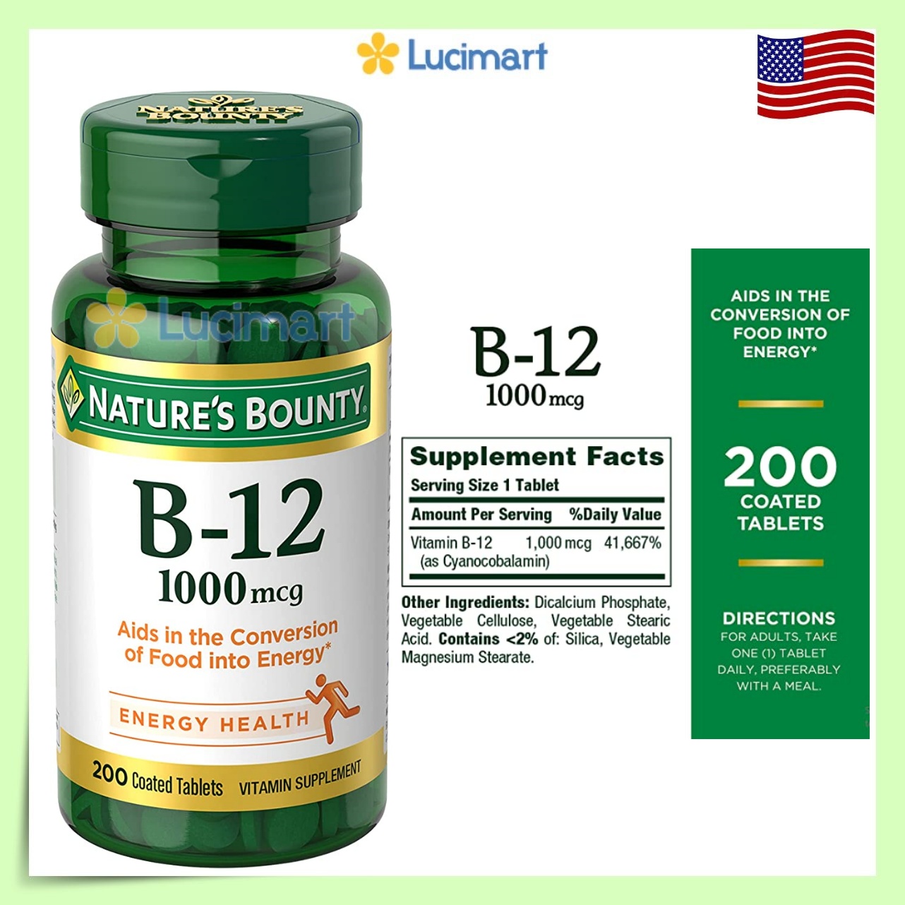 Viên uống Vitamin B-12 Nature’s Bounty 1000mcg hũ 100 viên / 200 viên [Hàng Mỹ]