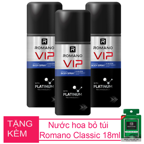 Bộ 3 chai xịt khử mùi toàn thân Romano Vip Vision 150ml+Tặng kèm nước hoa bỏ túi Romano 18ml nhập khẩu