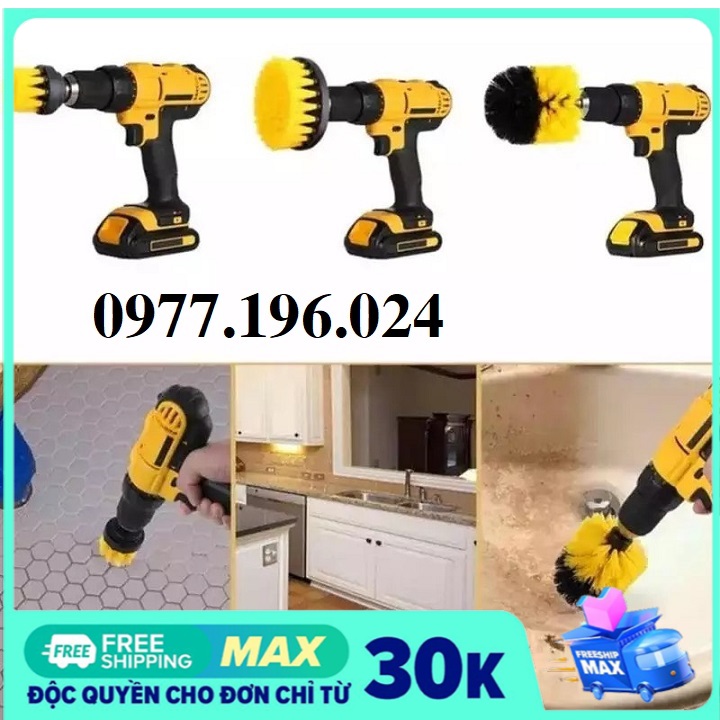 Bộ 3 đầu cọ bàn chải gắn máy Khoan cầm tay - Dụng cụ vệ sinh nhà cửa lốp xe thông minh