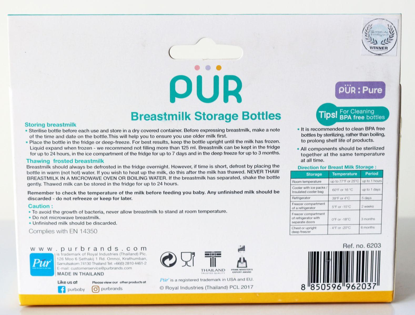BỘ 3 BÌNH TRỮ SỮA PUR 125ML
