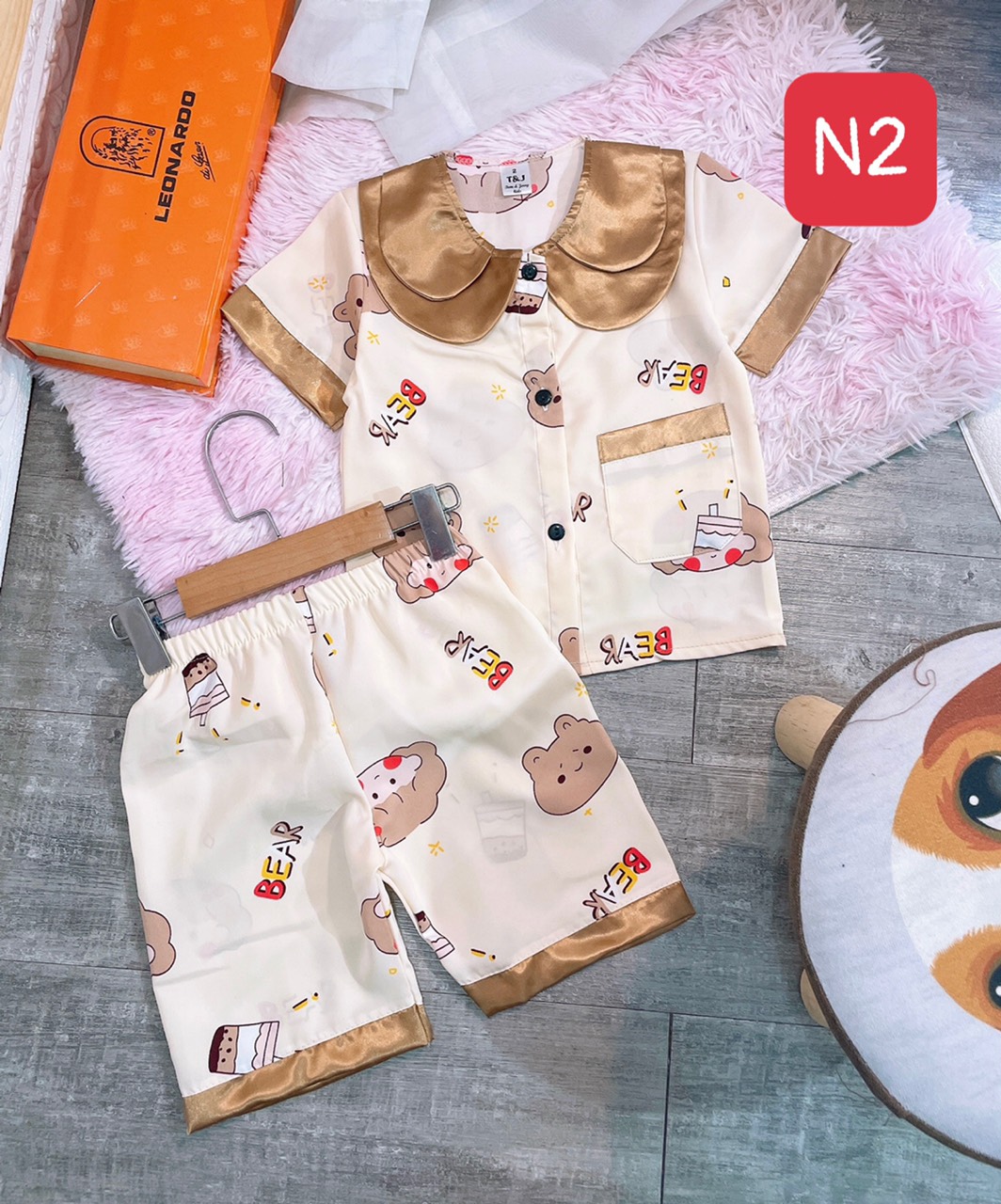 bộ pijama quần lửng lụa mango cho bé 9-21kg