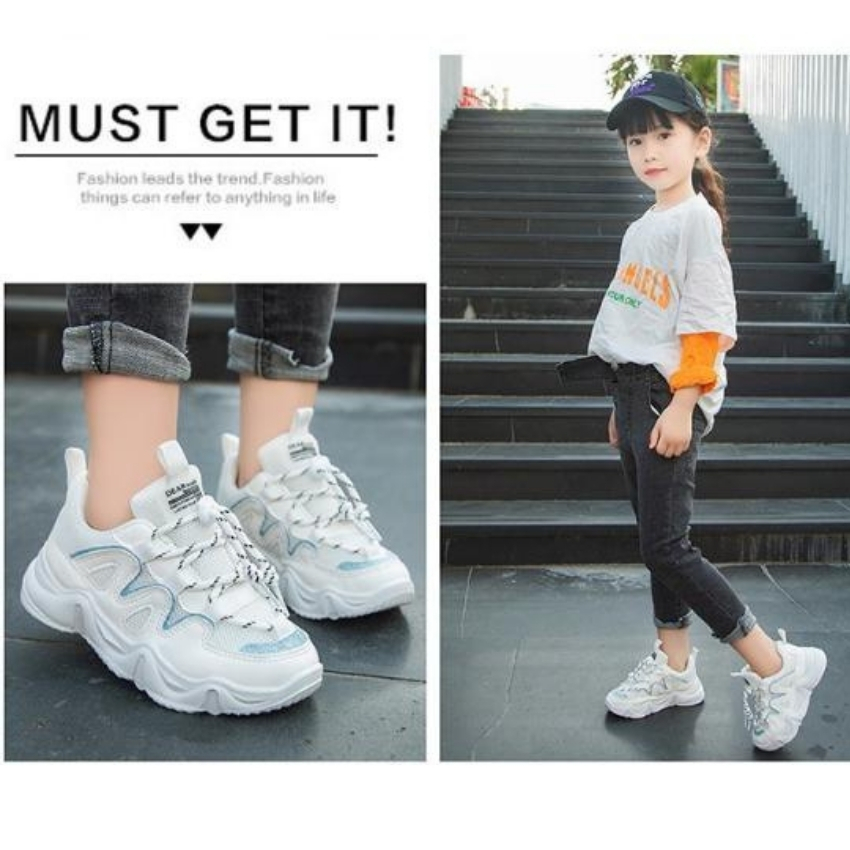 Giày Sneaker Bé Gái Thời Trang Phối Nhũ