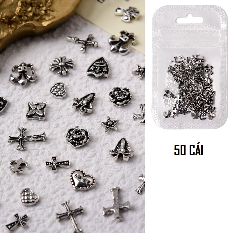 Set 50 charm thánh giá cổ điển vàng bạc size nhỏ | trang trí móng