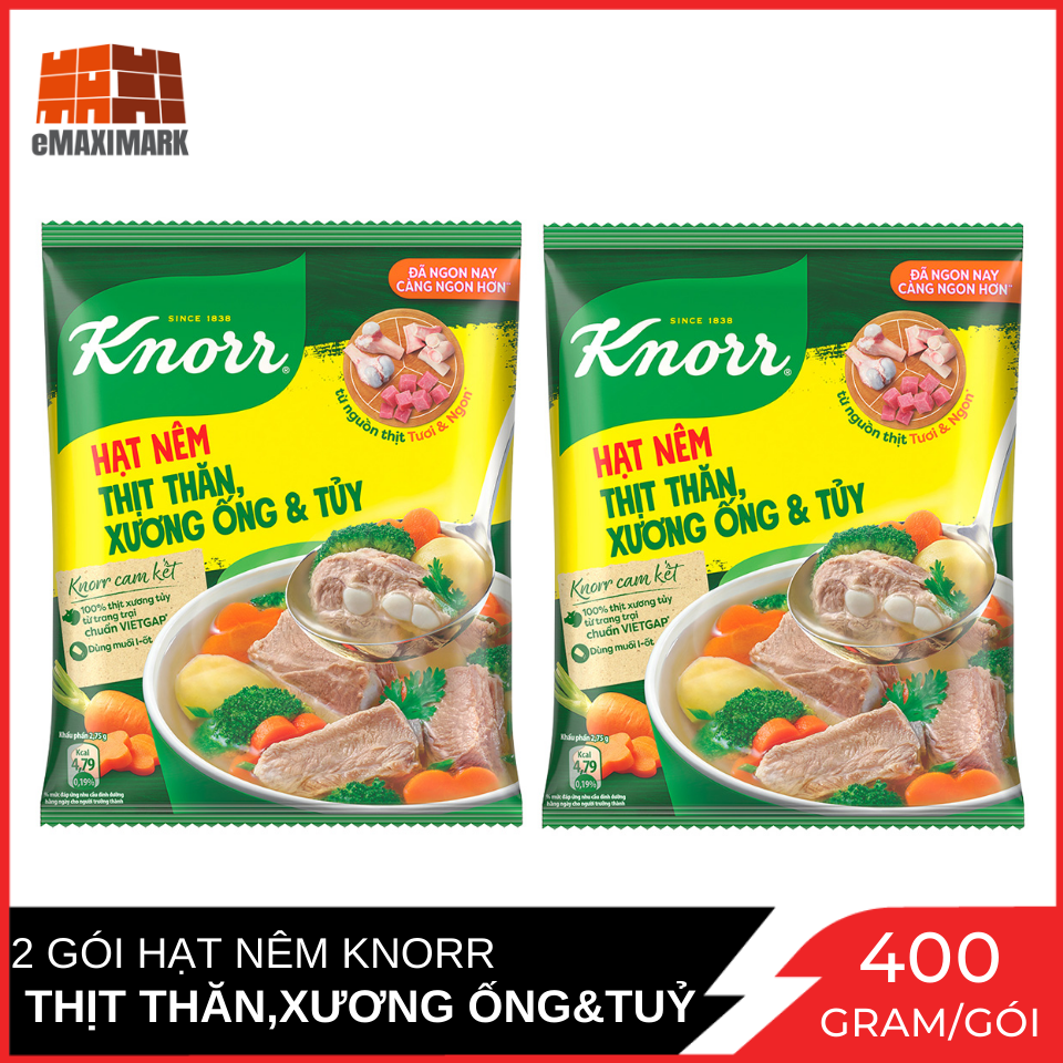 Combo 2 hạt nêm knorr thịt thăn, xương ống và tủy bổ sung vitamin a gói 400g