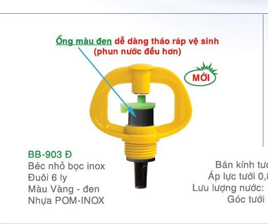 Béc tưới rau bb-903 phun mưa lưu lượng 150 l/h, bán kính 4-5m