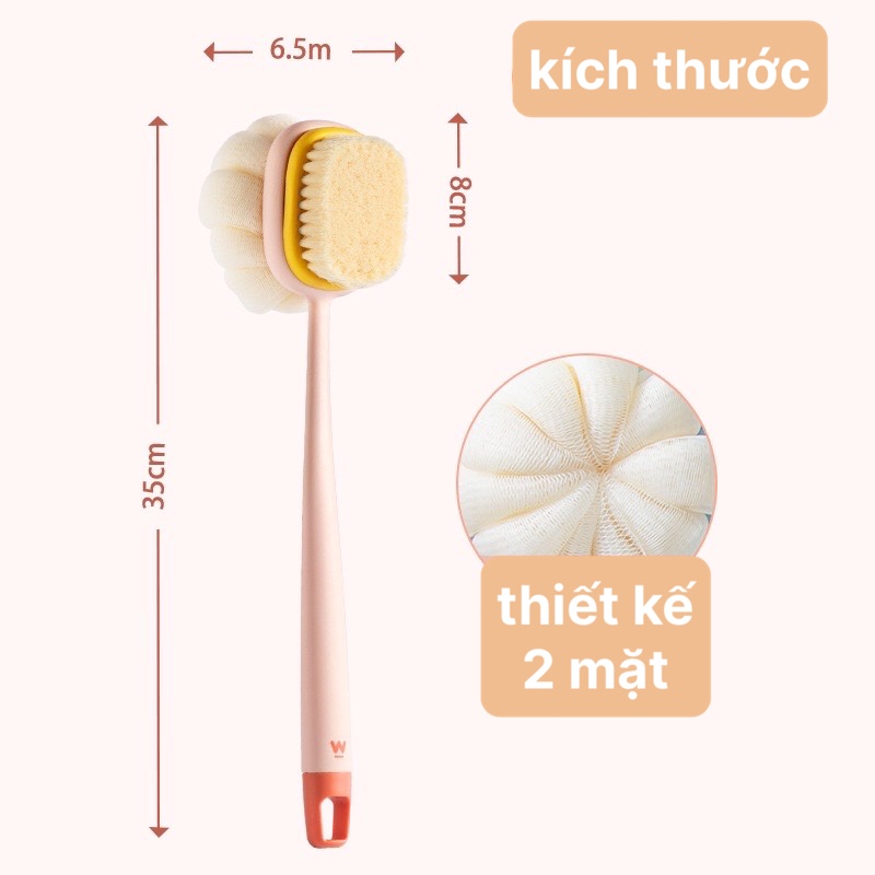 Cây chà lưng kèm bông tắm tròn kiểu BÍ NGÔ 2 mặt cao cấp, cây cọ lưng - Bàn chải chà lưng cho người lớn, bông tắm, bông tắm tròn, cây chà lưng bông tắm, cây chà lưng, bông tắm dạng cây , cây bàn chải bông tắm, bàn chải bông tắm, bông tắm kỳ ghét