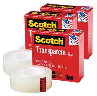 Gear by 3M 3/4" X 1000" Pen NEW DISPLAY BOX OF 24 ROLLS Transparent Tape 