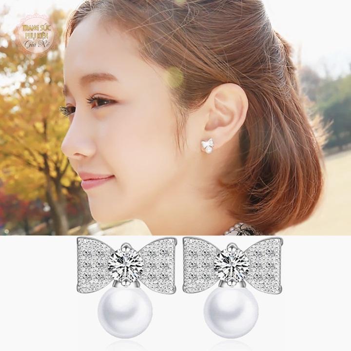 [HCM]Bông tai nơ hạt châu mẫu mới HT205 S925