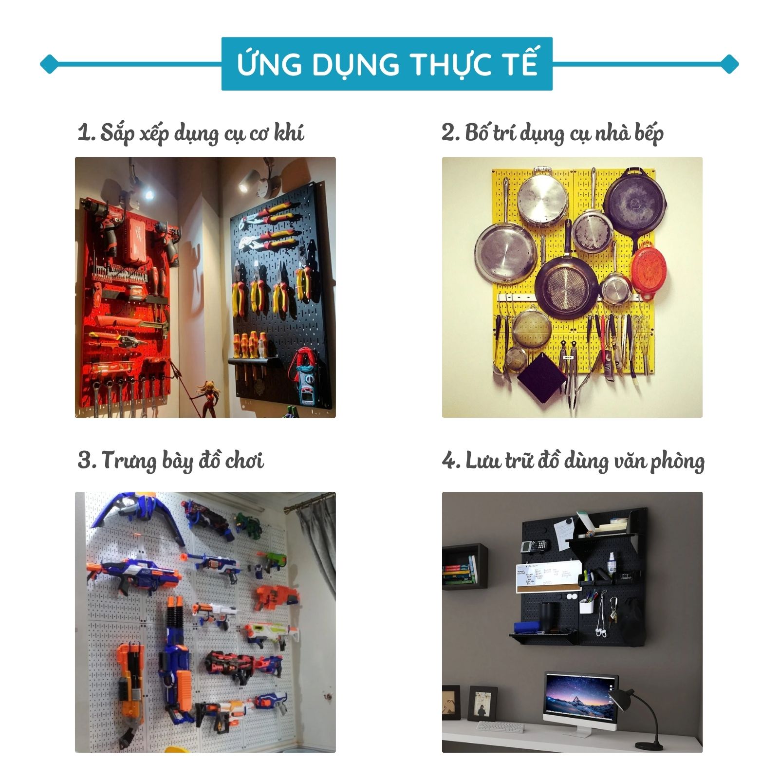 Ray dụng cụ đa năng lớn Pegboard - Phụ kiện móc treo dụng cụ Pegboard