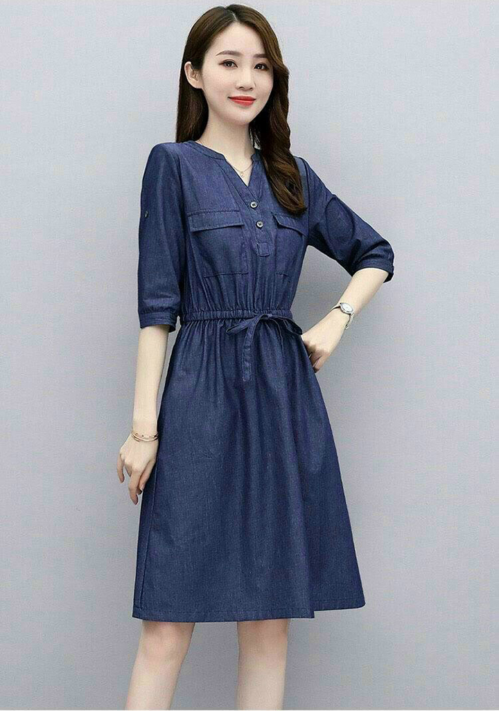 [HCM]Đầm Jean Nữ Thắt Dây Eo Thời Trang