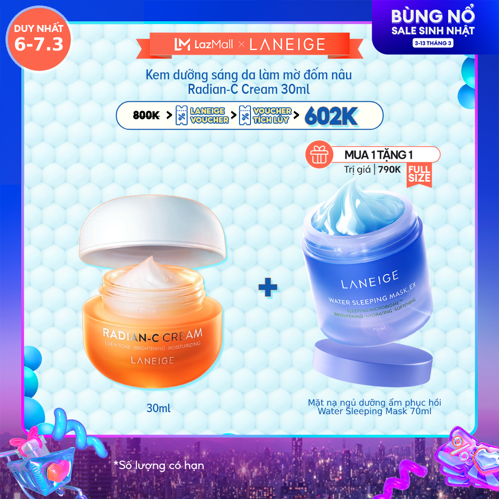 [0-2H 11.11 MUA 1 TẶNG 2 FULLSIZE] Kem Dưỡng Trắng Da Mờ Thâm Nám Vượt Trội Laneige Radian-C Cream 30ml