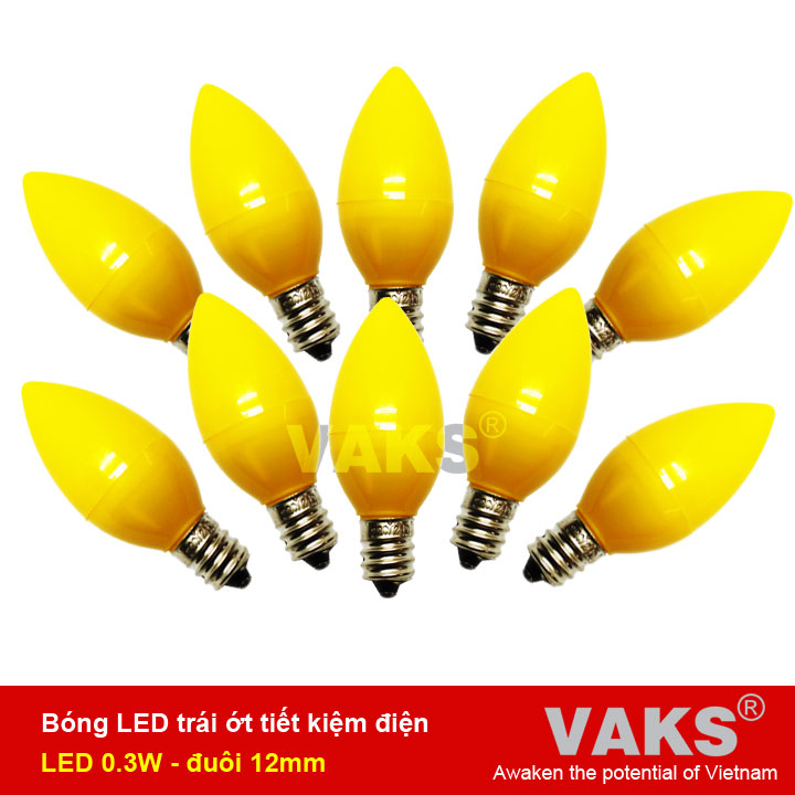Bộ 10 bóng đèn led trái ớt tiết kiệm điện VAKS V-OTY (Vàng)