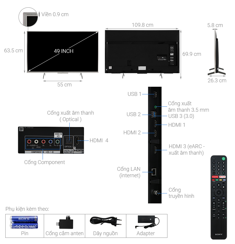 [Trả góp 0%]Tivi Sony Android 4K Ultra HD 43 Inch 43X8500H/S