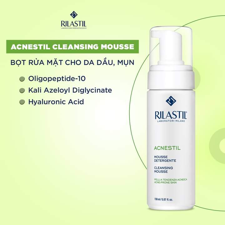 Bọt rửa mặt dành cho da mụn Rilastil Acnestil Face Cleansing Mousse 150ml