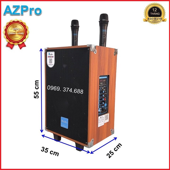 Loa kéo bluetooth chính hãng AZPRO,AZ-10-A Bass 25 thùng gỗ cao cấp,Tặng 2 mic không dây chính hãng Azpro