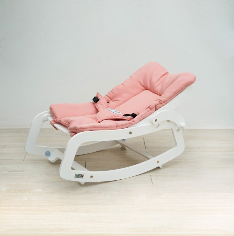 Ghế rung và bập bênh gỗ BUBI - White Frame w Pink Top