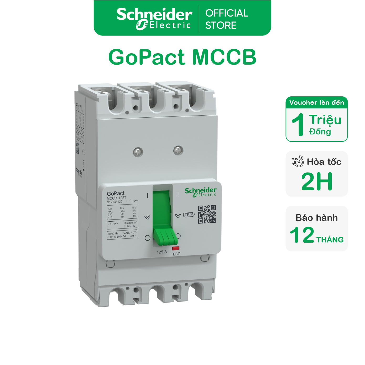 Cầu dao tự động dạng khối - gopact mccb 125t 3p 10ka không chỉnh định - schneider electric - g12t3f16 g12t3f20 g12t3f32 g12t3f40 g12t3f50 g12t3f63 g12t3f80 g12t3f100 g12t3f125