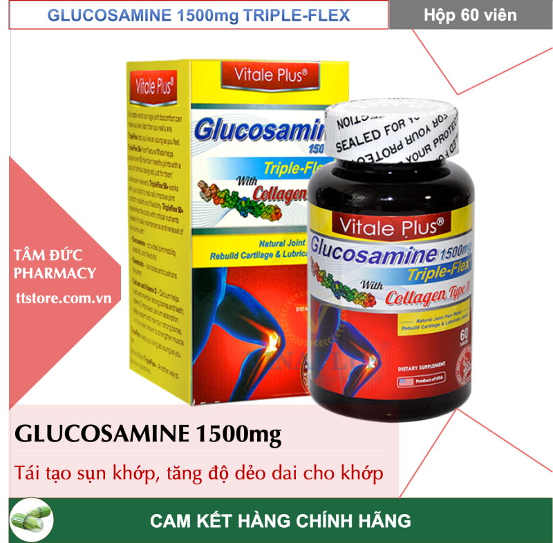 GLUCOSAMINE 1500MG TRIPLE FLEX [Hộp 60 viên] - Tăng sức dẻo dai sụn khớp, giảm đau xương khớp [glucosamin]