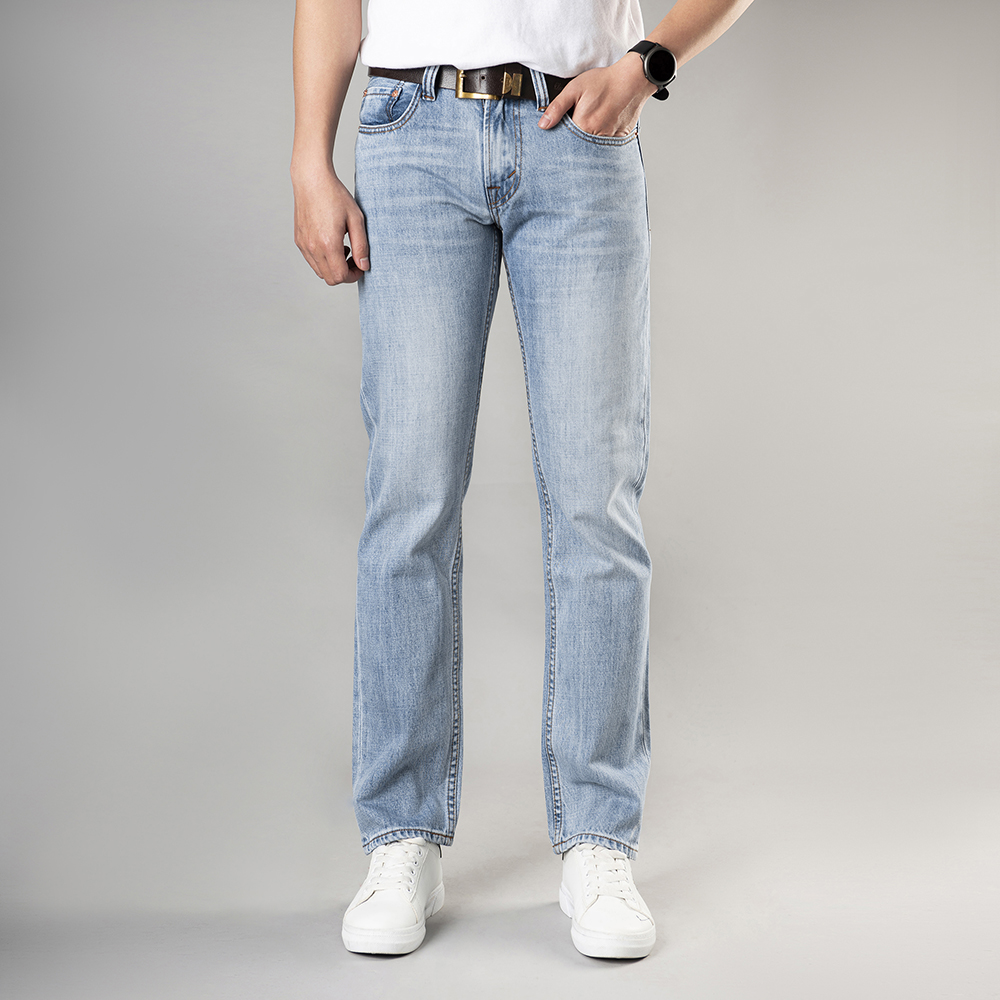 Quần Jean Nam Ống Suông Cao Cấp Xanh Đậm AUS-05 Quần Suông Ống Rộng Chất Cotton Không Co Giãn Sang Trọng Lịch Sự - DOKI