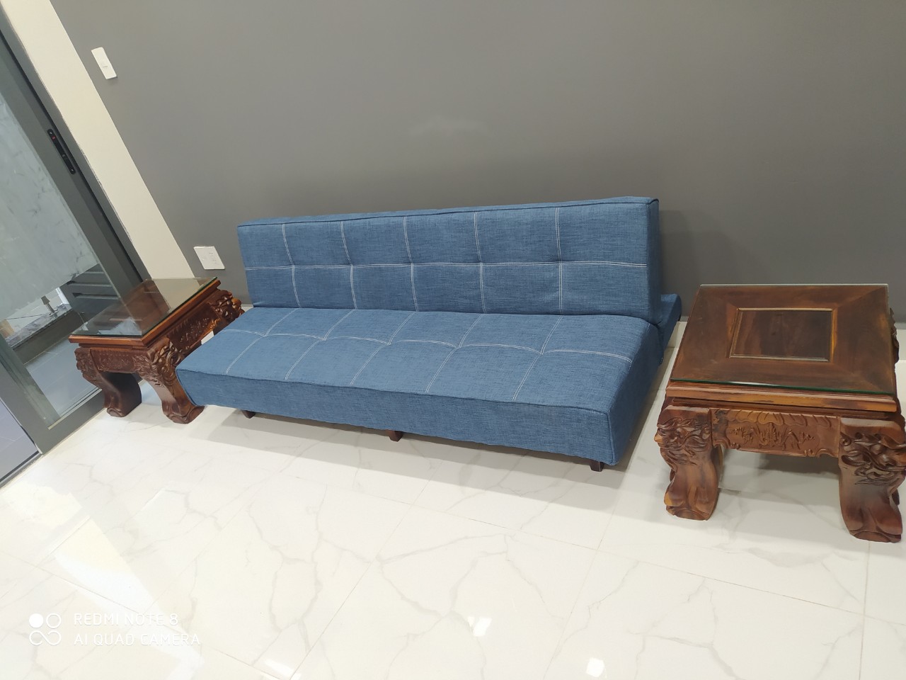 Sofa bed . Sofa giường . Sofa phòng khách (2 chức năng: sofa + giường kích thước 170 x86 cm). Màu xanh tím than nhạt