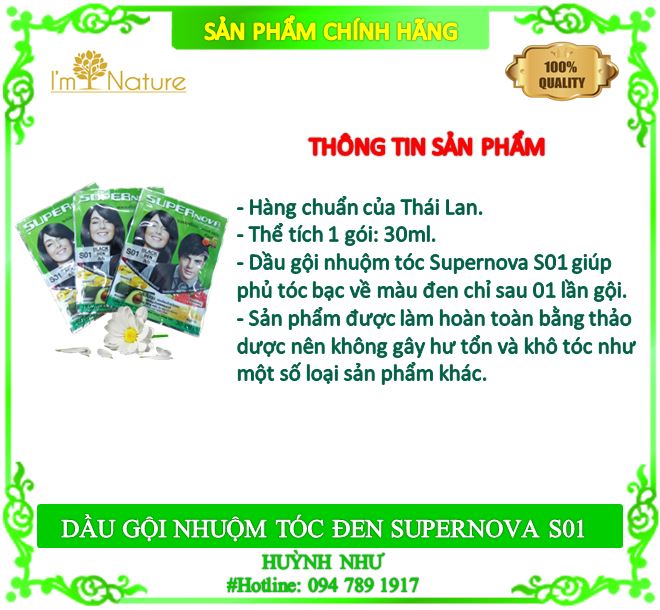 DẦU GỘI NHUỘM TÓC SUPERNOVA S01 (30ml) - GIÚP TÓC ĐEN - 1 GÓI