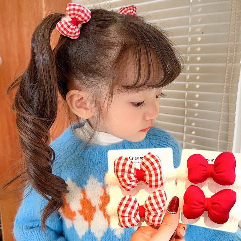 Set of 2 Cute Red Bow Hair Clips