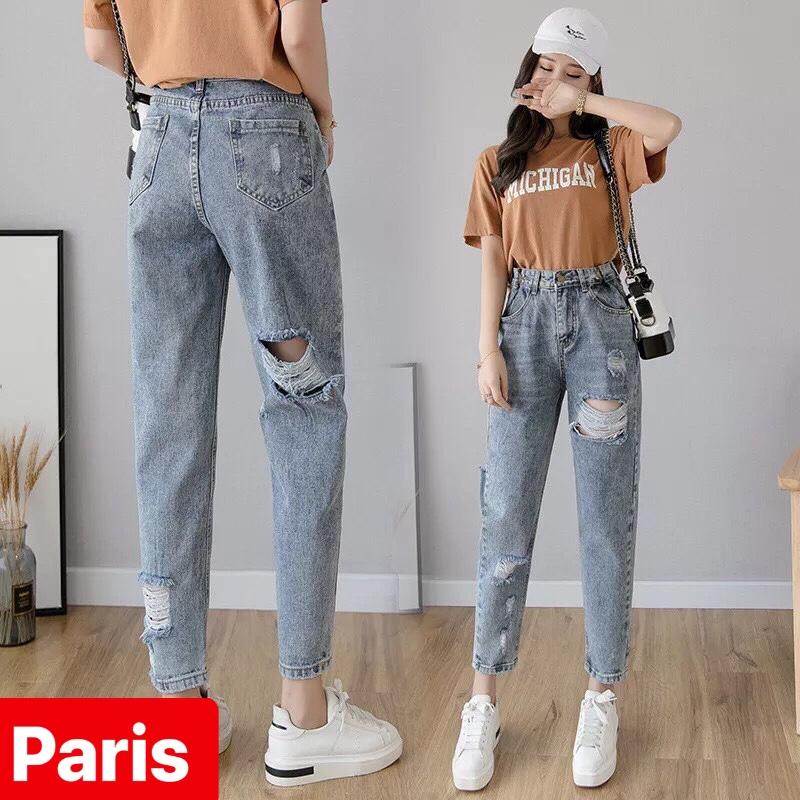 QUẦN BAGGY JEAN NỮ CHẤT BÒ XANH RÁCH GÓT CHÂN SAU LƯNG CAO NÂNG MÔNG HÀN QUỐC PR-56 CAO CẤP - PARIS FASHION