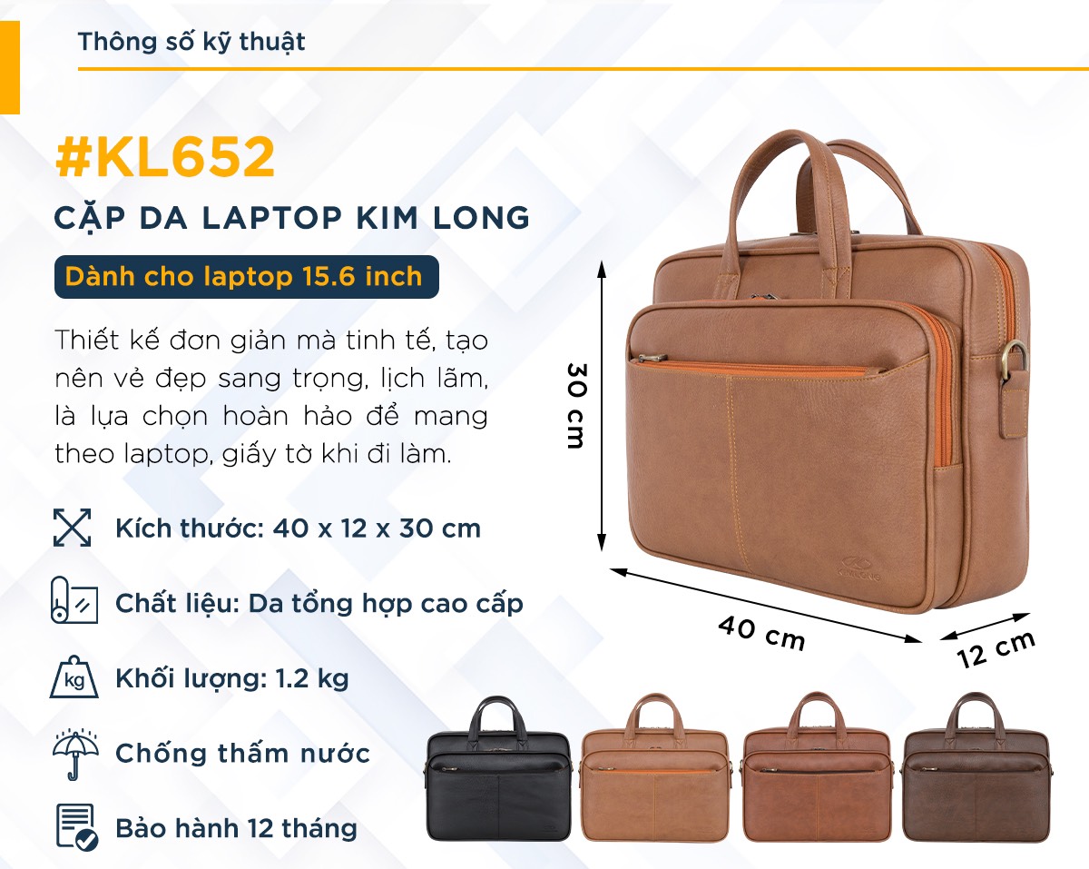 Cặp da laptop 16 inch hiệu Kim Long KL652