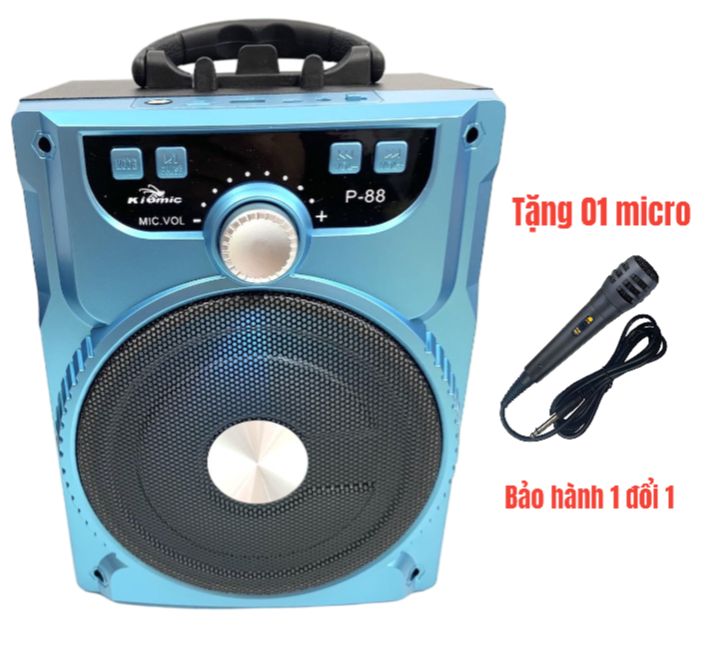 Loa Hát Karaoke Bluetooth Di Động P88 Kiomic Âm Thanh Chuẩn Tặng Kèm Micro Hát Cực Hay (Bảo Hành 1 Đổi 1 Toàn Quốc)