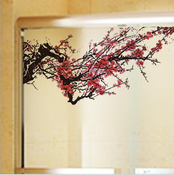 [HCM]Decal Trang Kính Cao Cấp - Cành đào đỏ ( 60x58 )-DK7055