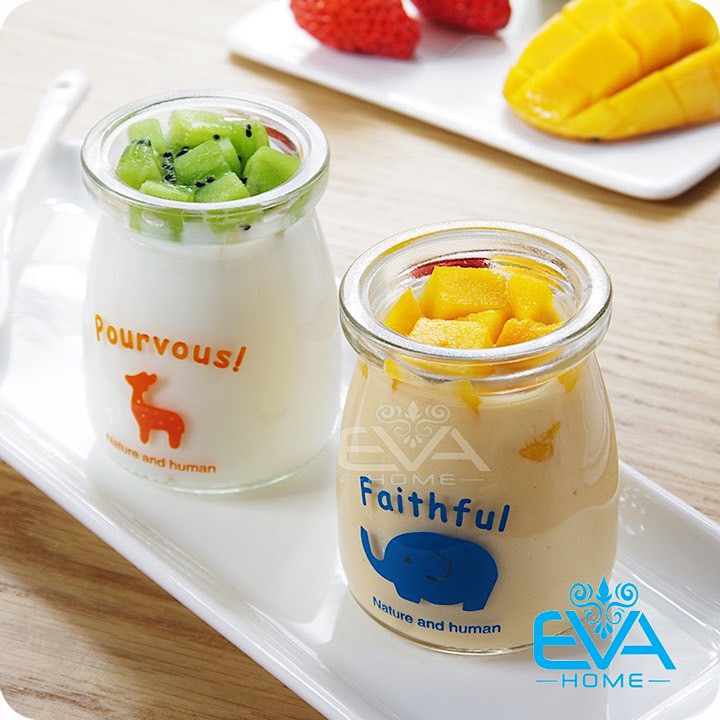 [HCM]Bộ 6 Hũ Thuỷ Tinh Đựng Sữa Chua In Hình Ngẫu Nhiên  Cute 100 Ml