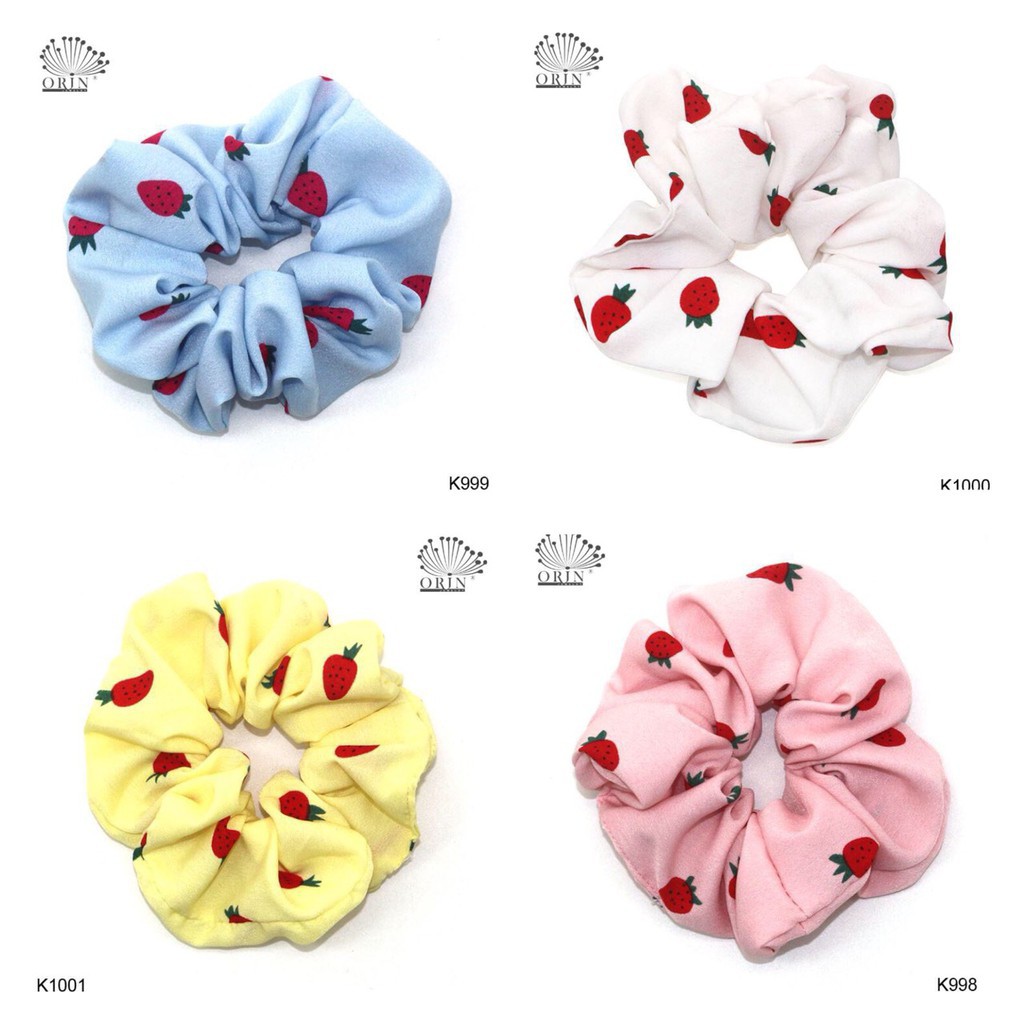 Dây cột tóc vải scrunchies họa tiết dâu HOT TREND