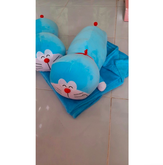 Thú nhồi bông mèo Doremon 3in1 có mền - Size 50cm - Quà tặng gấu bông Doraemon có mền đáng yêu.