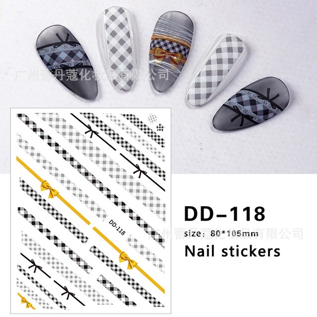 Sticker 3d họa tiết caro | hình dán móng tay