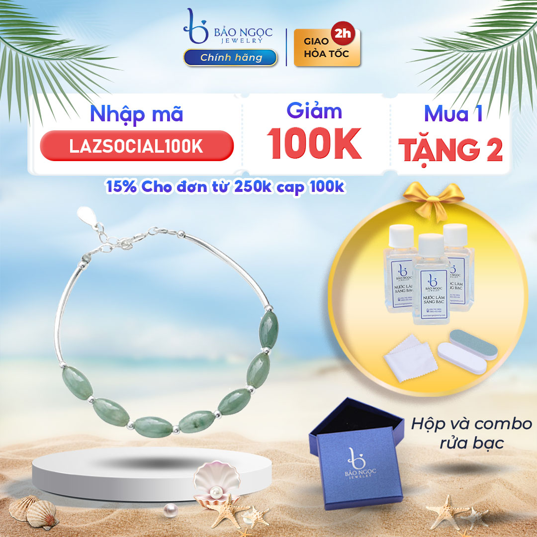 Lắc Tay Bạc S925 Mix Ngọc Jade Miến Điện, Vòng Tay Đá Phong Thủy Trẻ Trung - LTT08 - Bảo Ngọc Jewelry