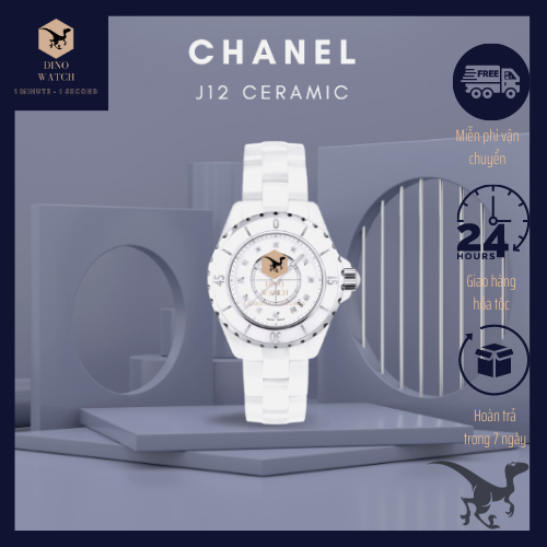 Đồng hồ nữ CHỜNEL dây đá ceramic màu trắng - mặt đính đá - size 34mm(DNHJ12B)