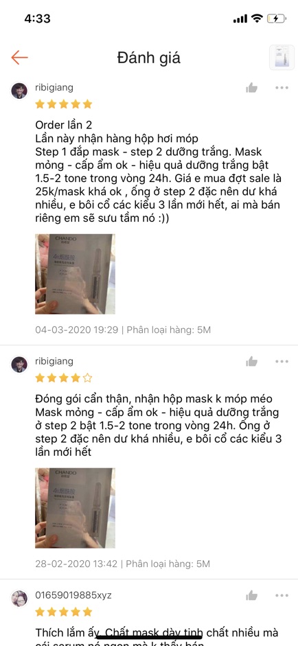 Mặt nạ Chando Niacinamide 4% lẻ 1M - mẫu ngẫu nhiên