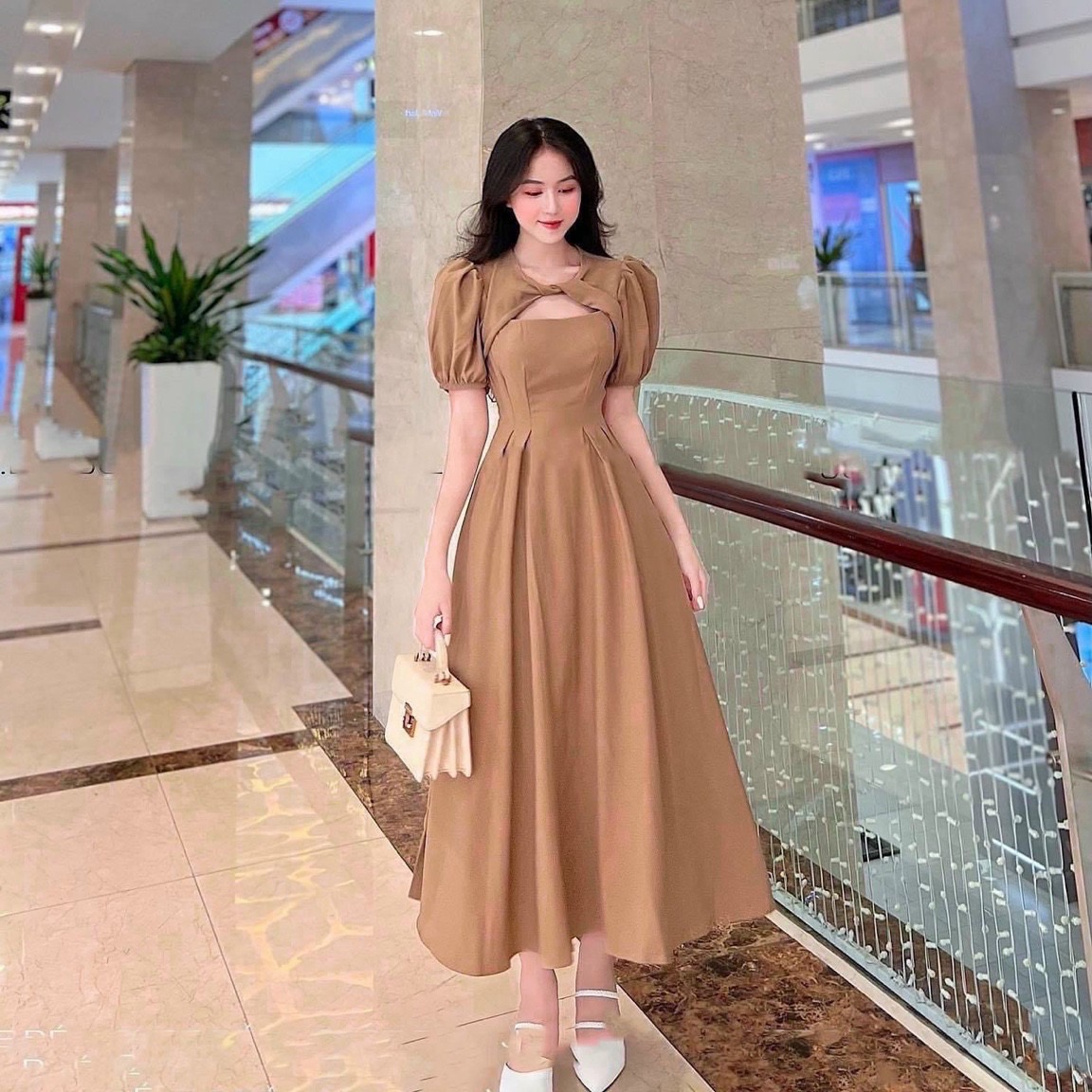 Đầm váy xoắn cổ form dài 3 màu