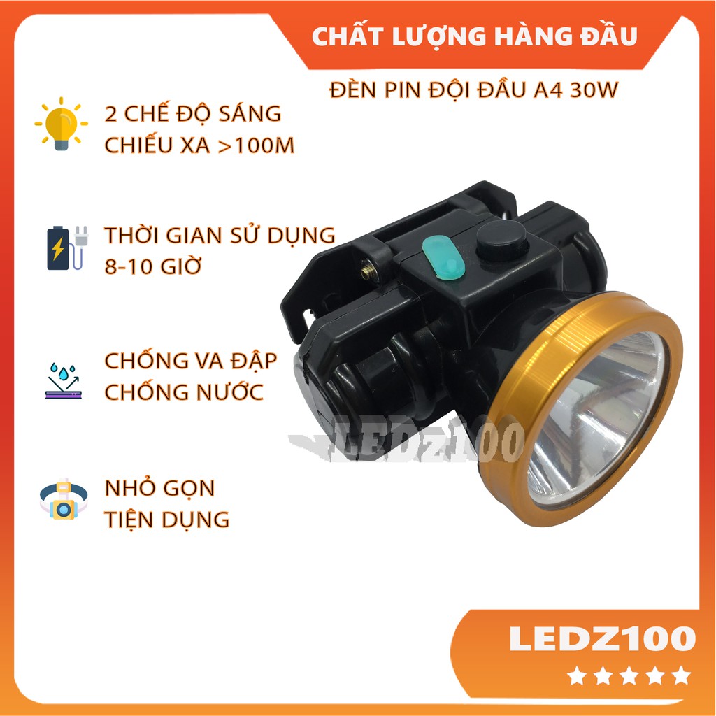 (CÓ VIDEO) Đèn led - Đèn pin Đội Đầu Siêu Sáng A4 loại pin sạc - ánh sáng trắng