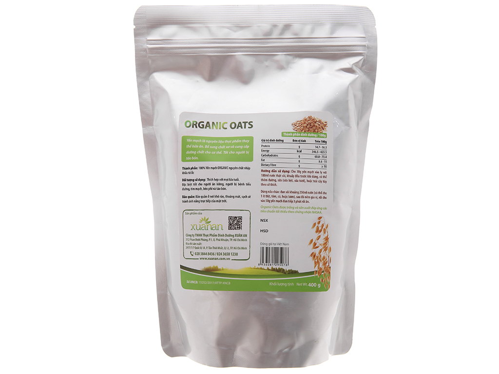 [Túi 400g – Hữu Cơ] Yến mạch [VN] XUÂN AN Organic Oats (halal)