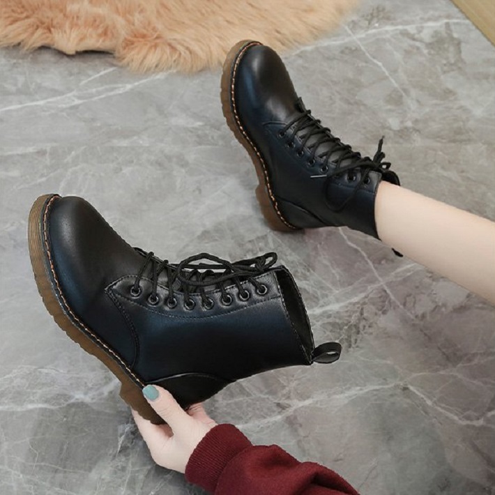 [ FORM NHỎ CHỌN TĂNG 1 SIZE ] Giày combat boot, boots nữ, bốt ulzzang, bốt cột dây đế viền chỉ cổ lửng cá tính S022