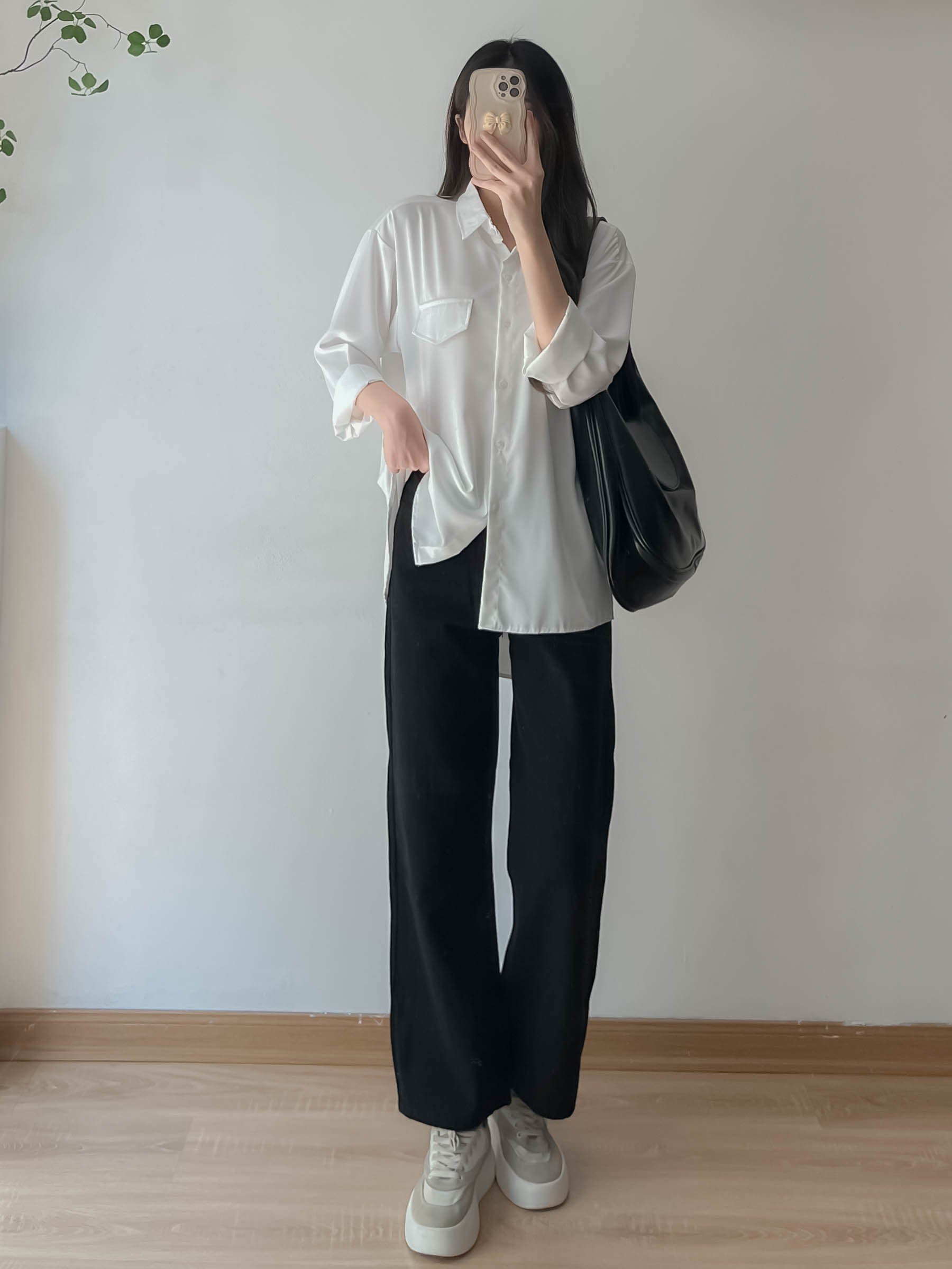 Áo sơ mi voan lụa dáng dài trơn basic - 247StoreFashion - SM00105