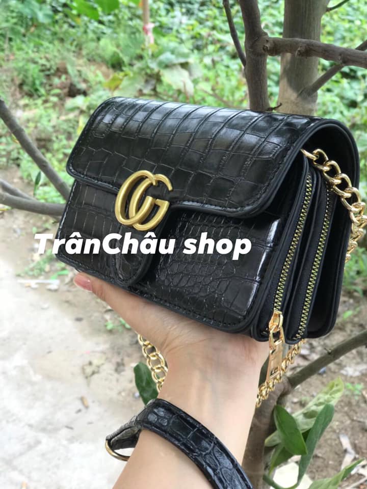 Túi Gucci 2 khóa vân rắn