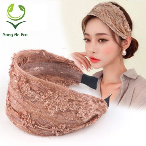 (5 màu) Bờm cài tóc bản to ren hoa dễ thương BN131