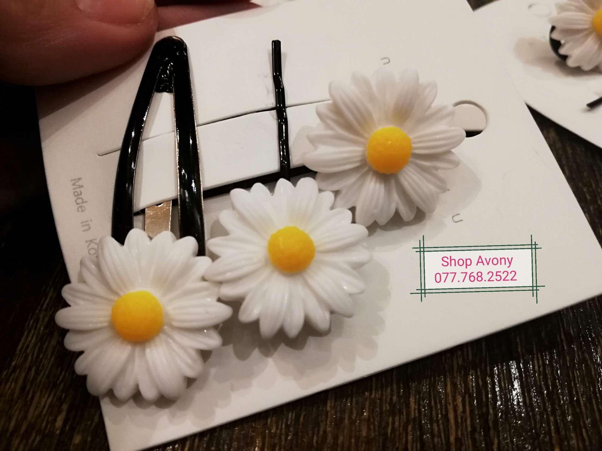 [HCM]set kẹp tóc mái và cột tóc cúc họa mi trắng